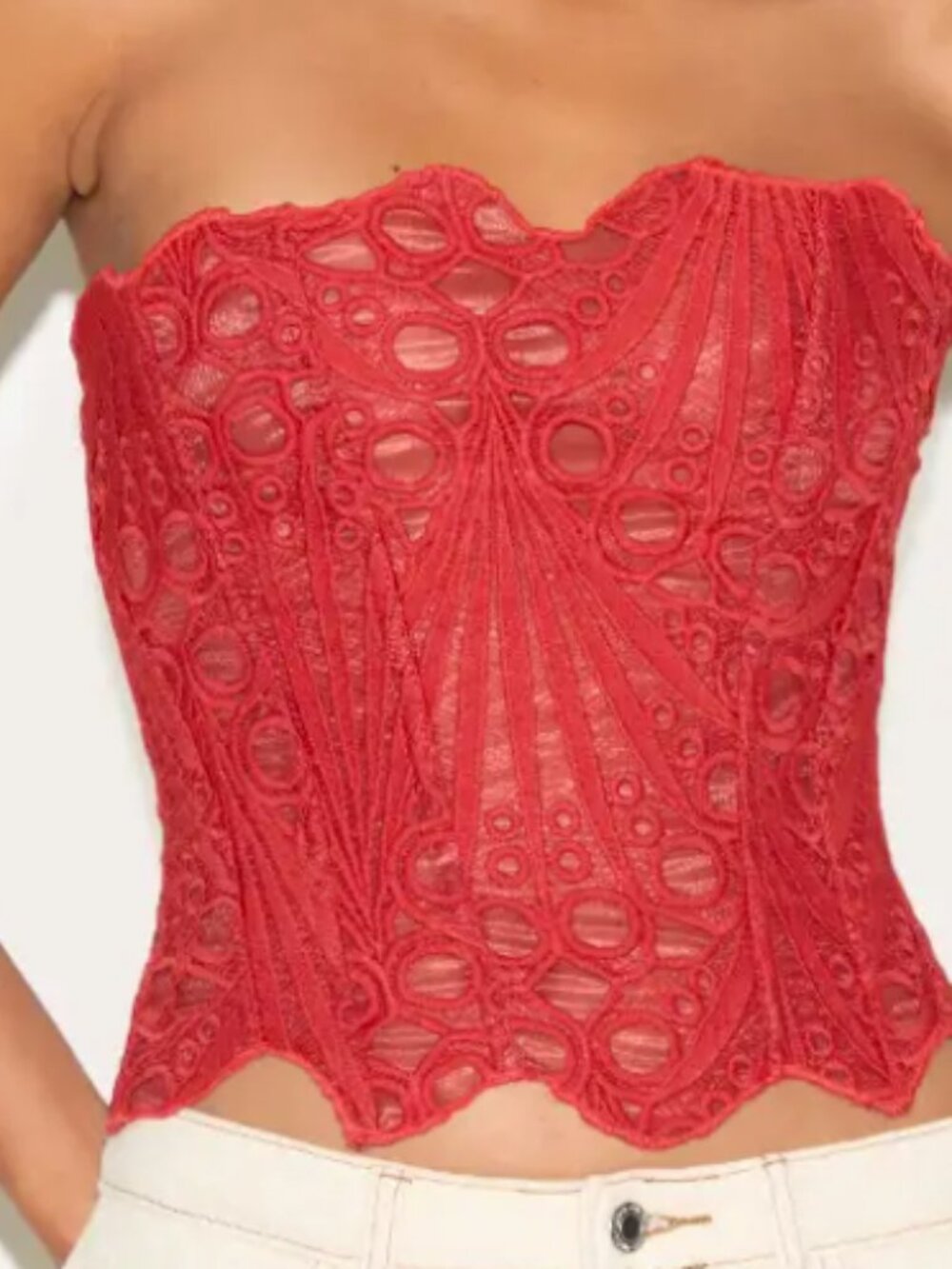 PrettyLittleThing Rust Textured Sheer Floral Lace Corset